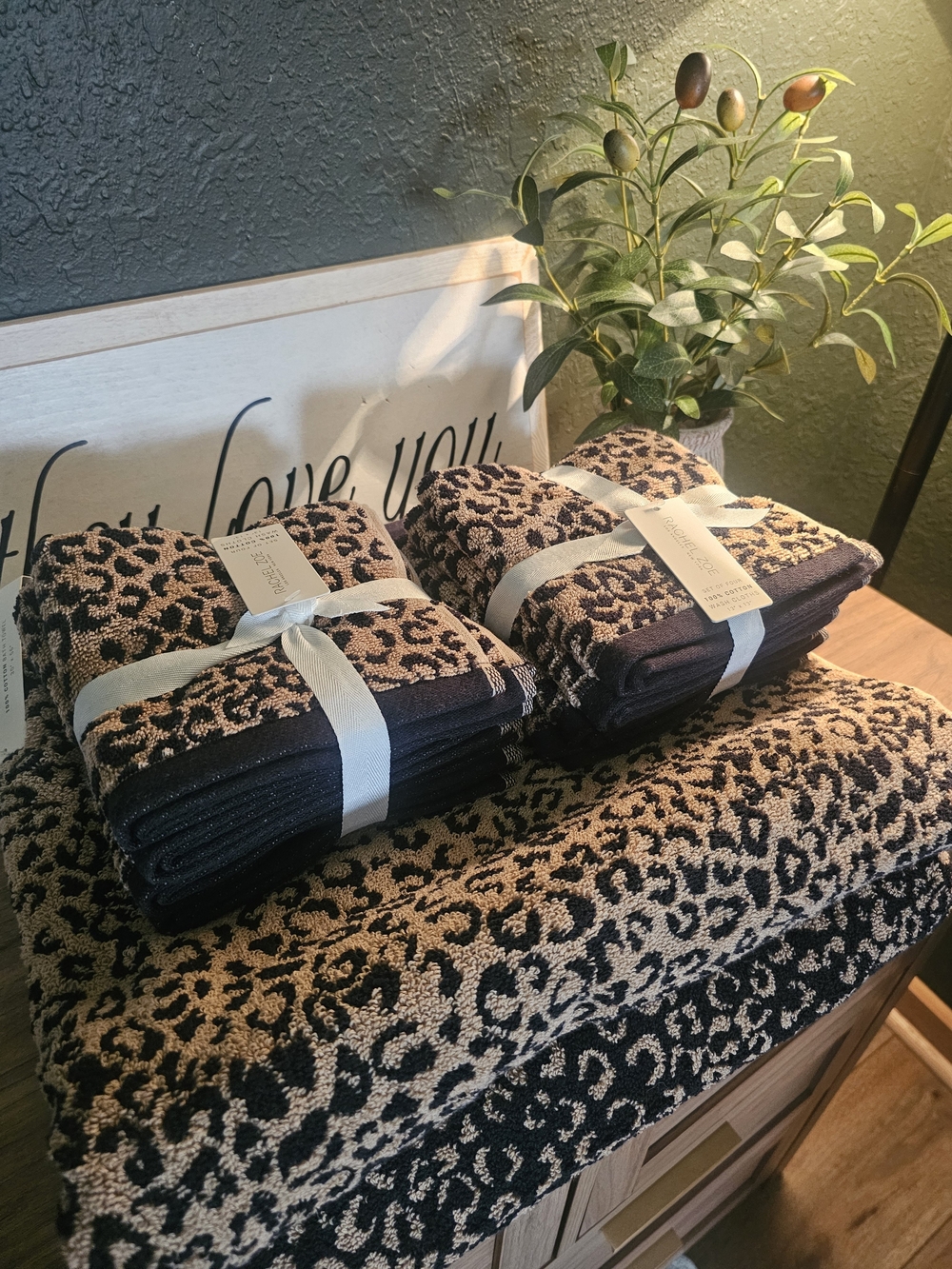 Leopard Print Home Towel Set - Black and Tan